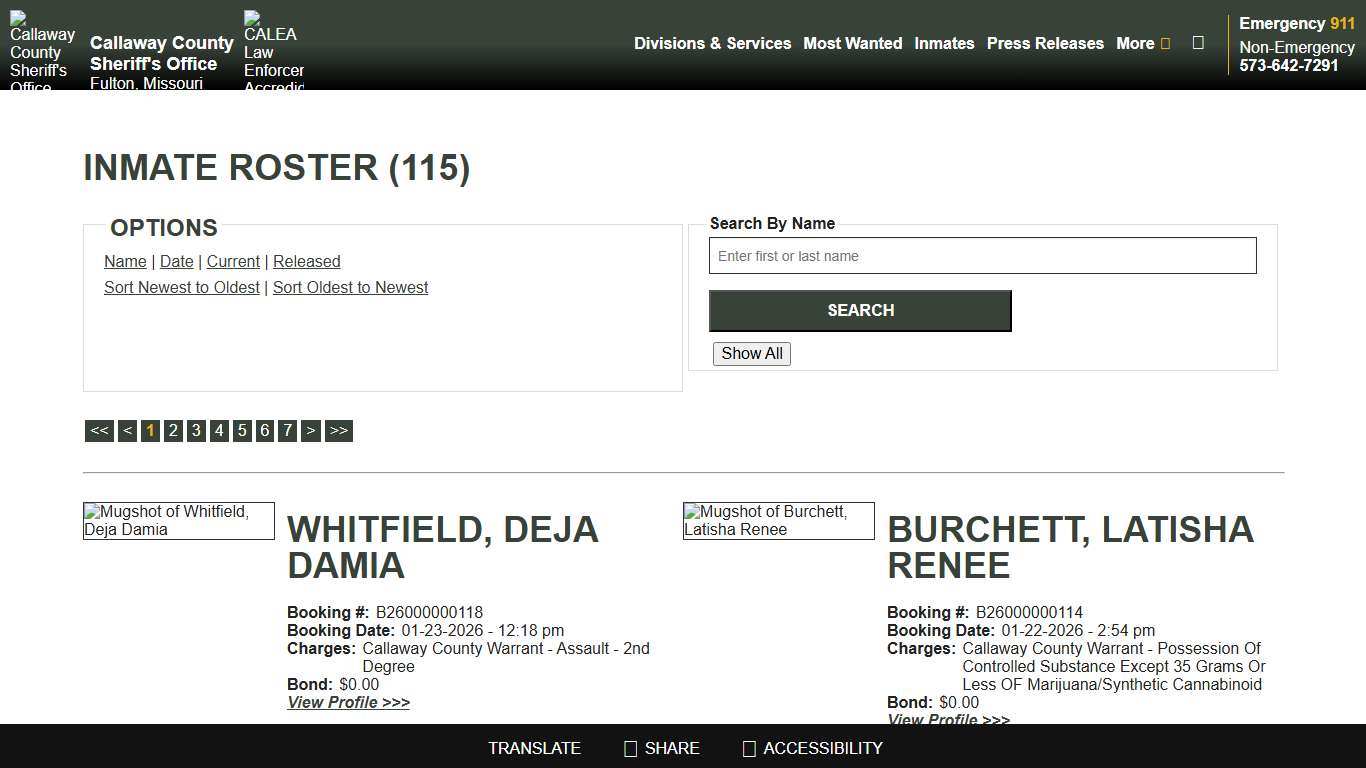 Inmate Roster - Current Inmates Booking Date Descending - Callaway County Sheriff's Office, Missouri